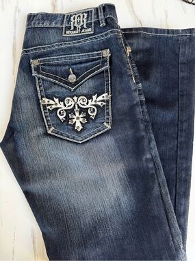 Request Jeans Men’s Dark Blue Embroidered Bootcut Jeans